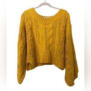 Coffeehouse Boutique Mustard Boatneck Cropped Chunky Sweater M